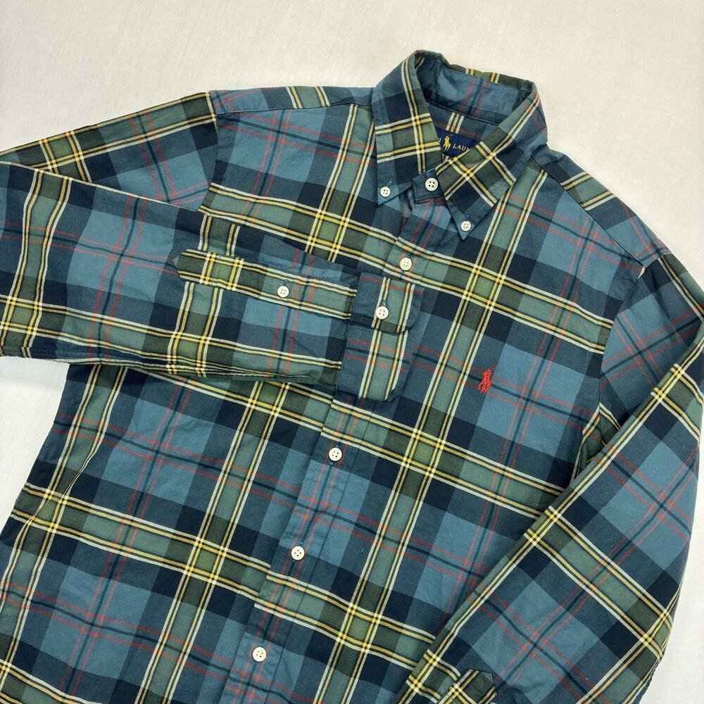 Ralph Lauren Polo Shirt Men’s Small Green Plaid Button Down Long Sleeve